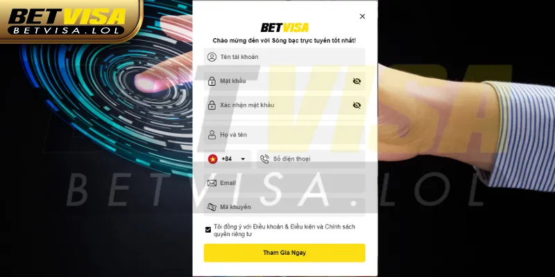 Form điền thông tin đăng ký tài khoản BetVisa